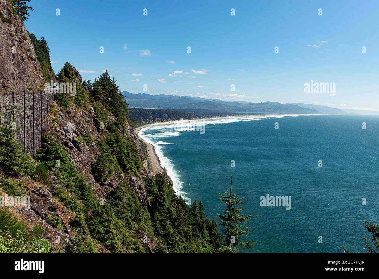 The Northern Oregon coast looking down on the town of Manzanita on HWY 101 in Oregon. Stock Photo