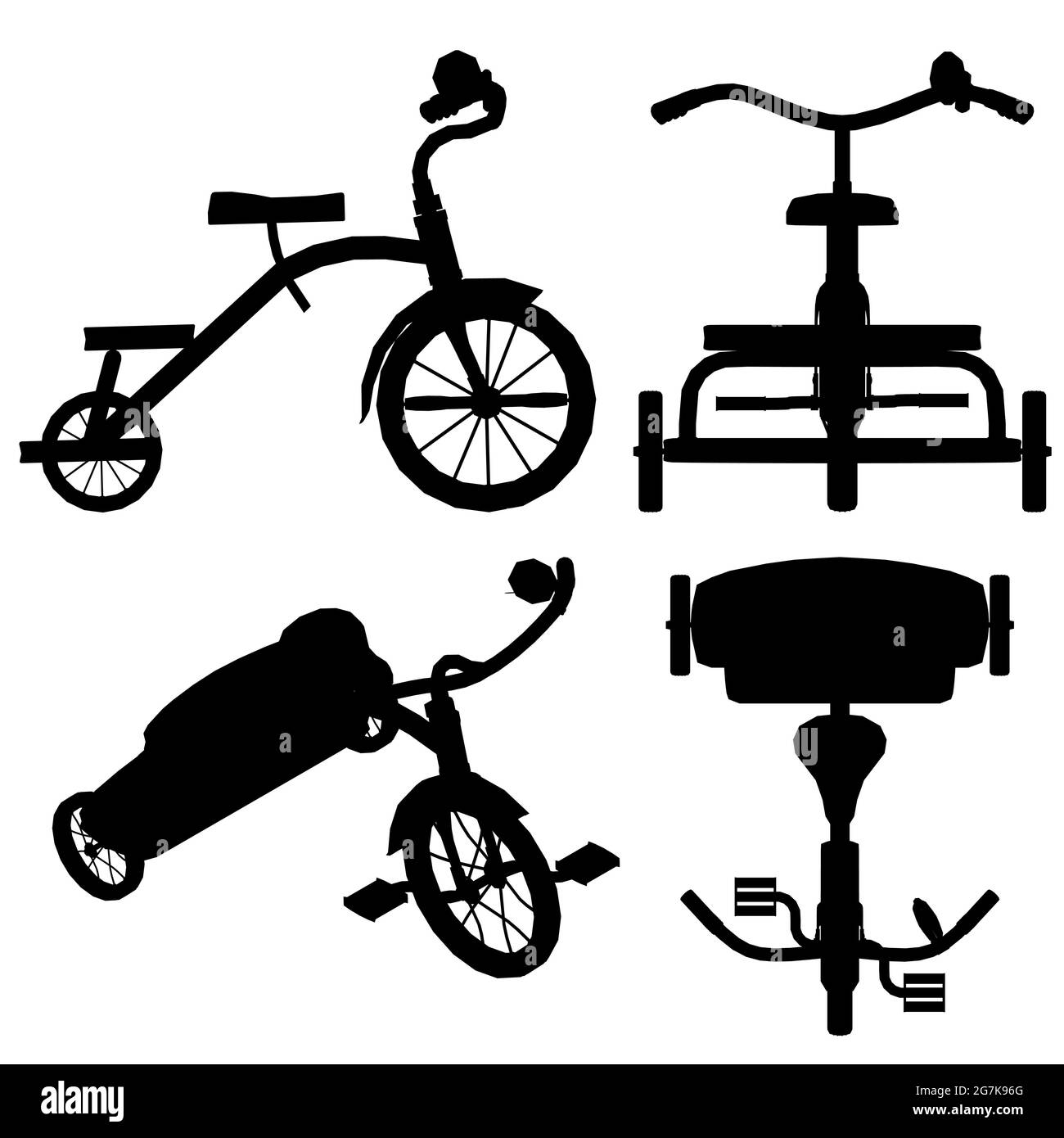 Set with silhouettes of childrens tricycle isolated on white background