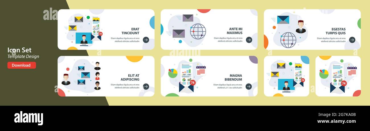 Web banners template in vector with icons of inbox message, send email ...