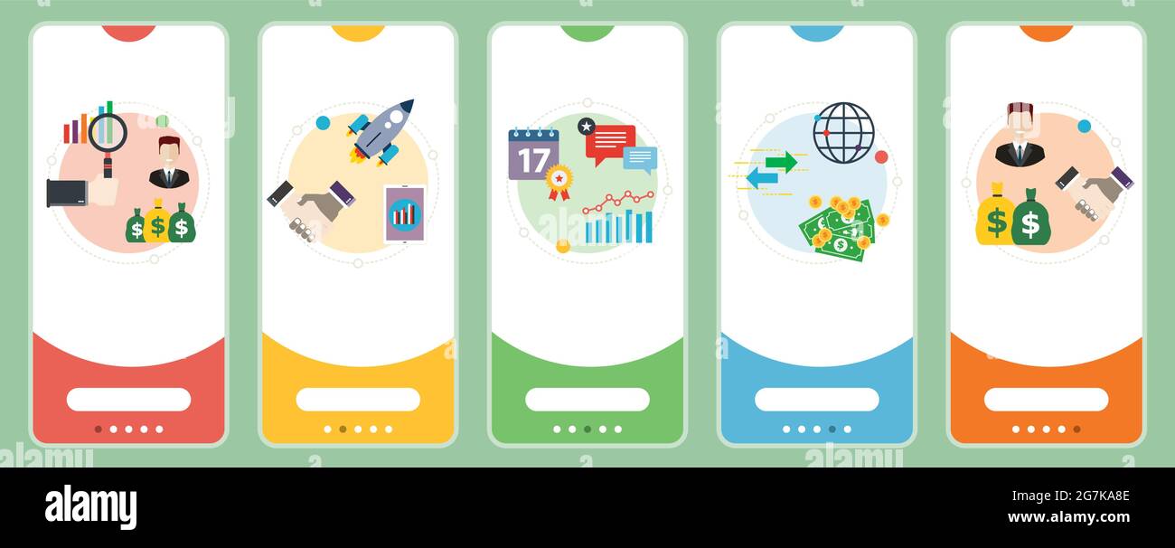 Investment, business,sturtup and financial icons. Concepts of analysis investment, success business, financial investment, global investment.  Web ban Stock Vector