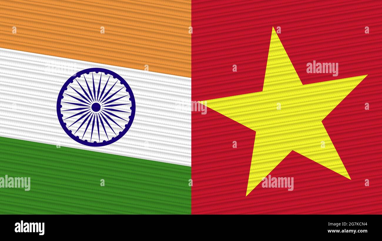 Vietnam and India Two Half Flags Together Fabric Texture Illustration Stock Photo
