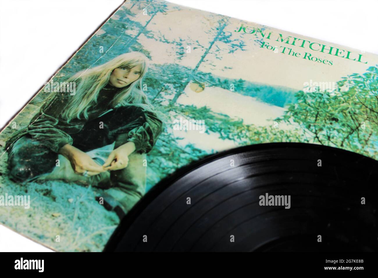 Folk, rock, jazz and pop artist  Joni Mitchell  music album on vinyl record LP disc. Titled: For the Roses album cover Stock Photo