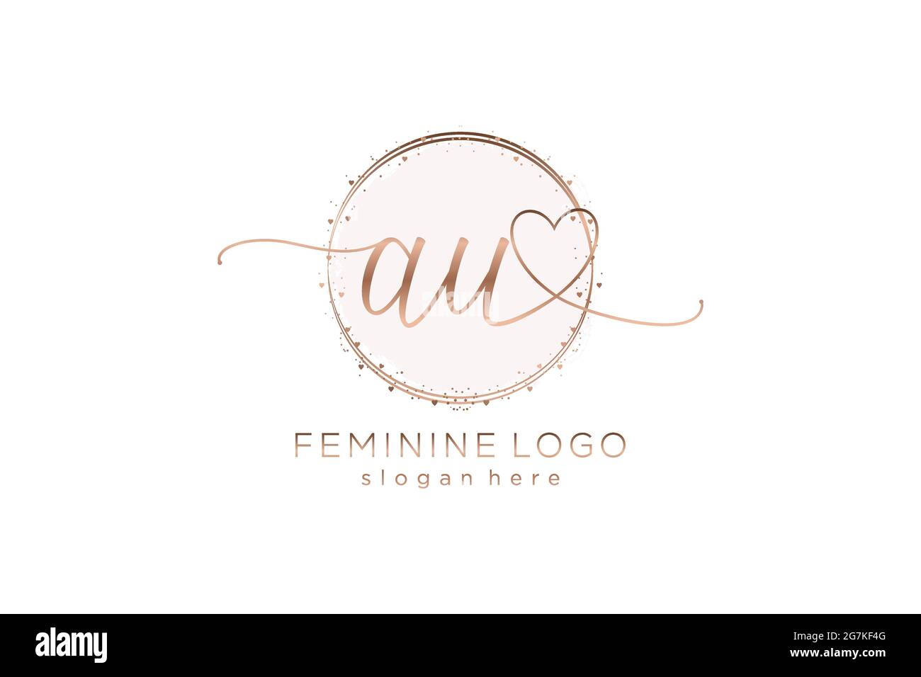AU handwriting logo with circle template vector logo of initial wedding, fashion, floral and botanical with creative template. Stock Vector