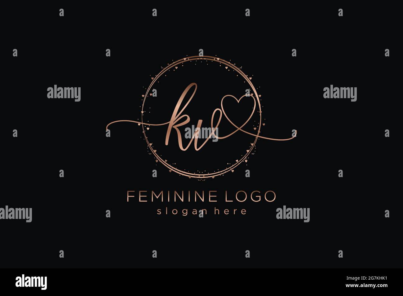 KV handwriting logo with circle template vector logo of initial wedding ...