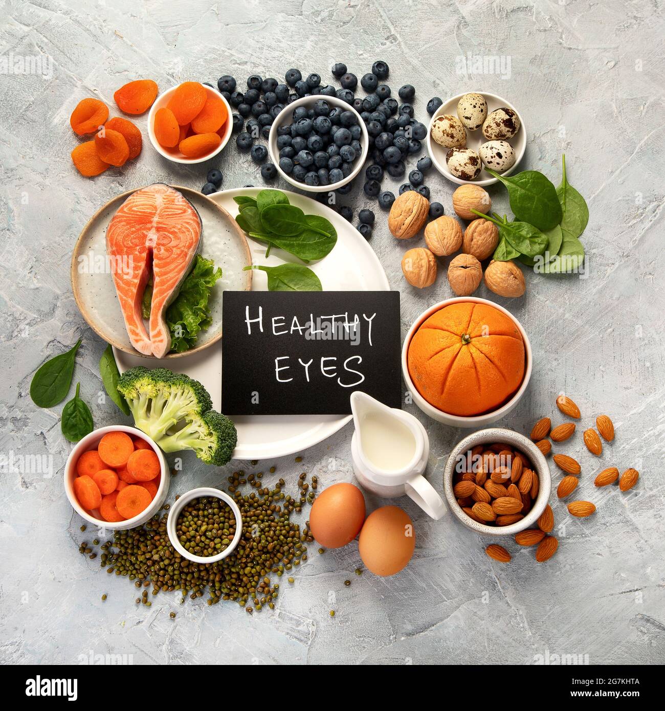 Food for eyes health. Foods that contain vitamins, nutrients, minerals