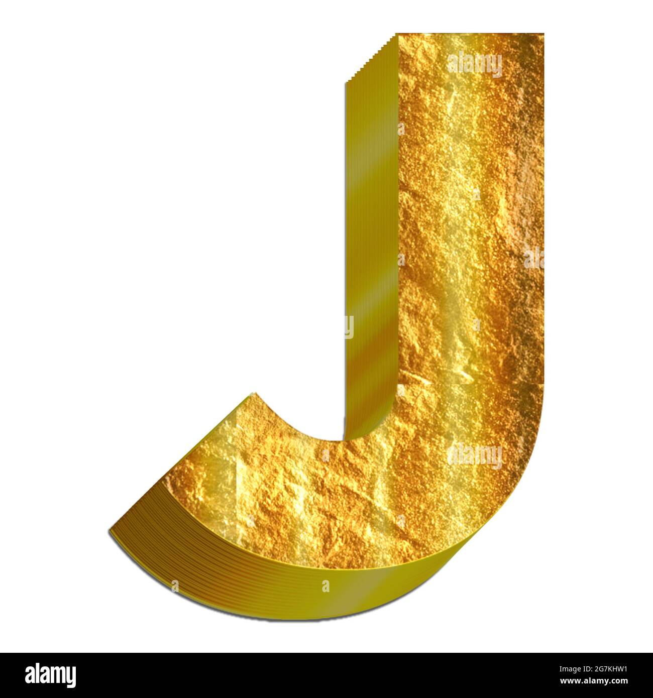 3D rendering of the golden 'J' letter isolated on white background Stock Photo