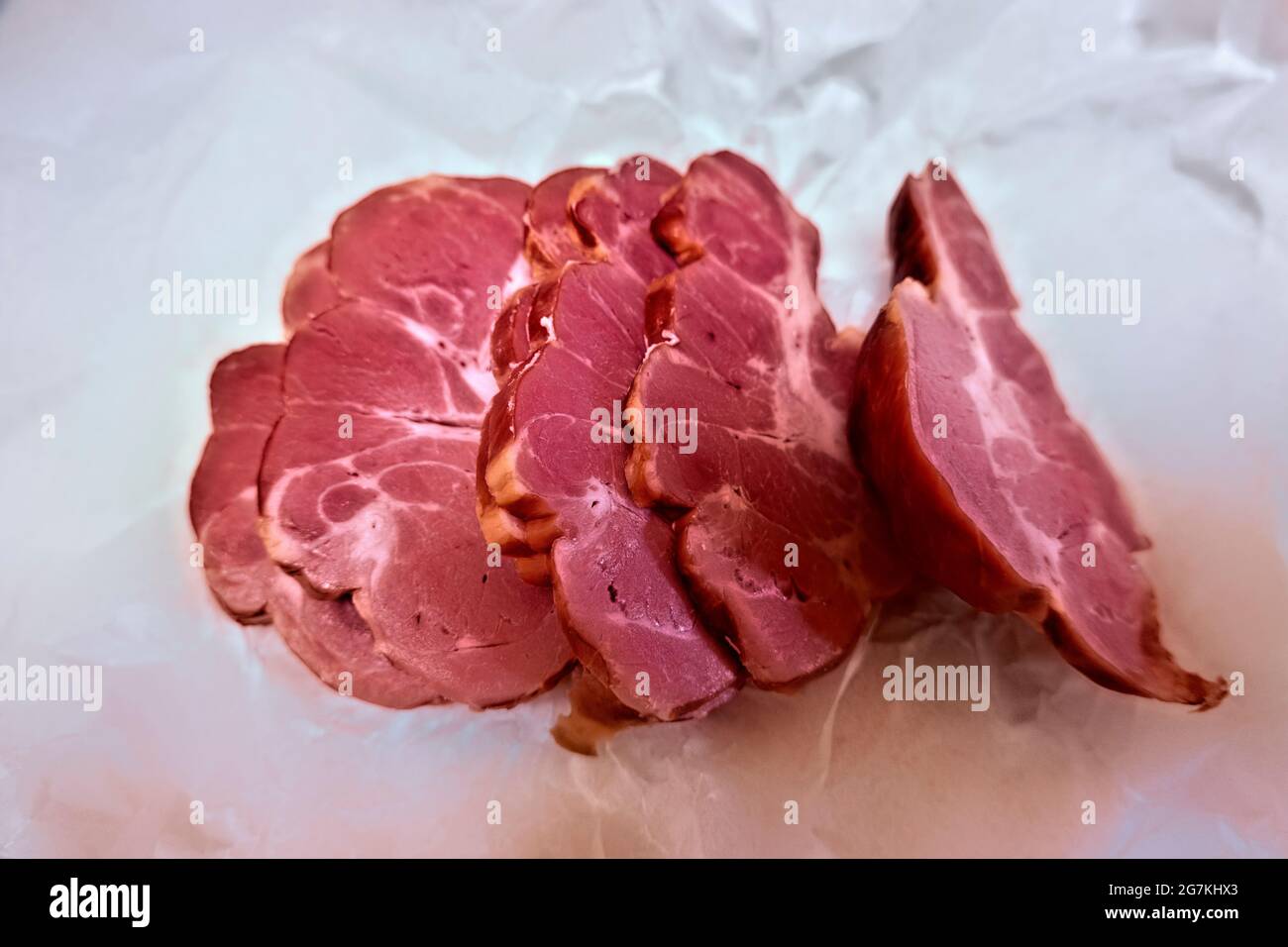 Preparing pork loin (ham) for gumbo, New Orleans, Louisiana, U.S.A
