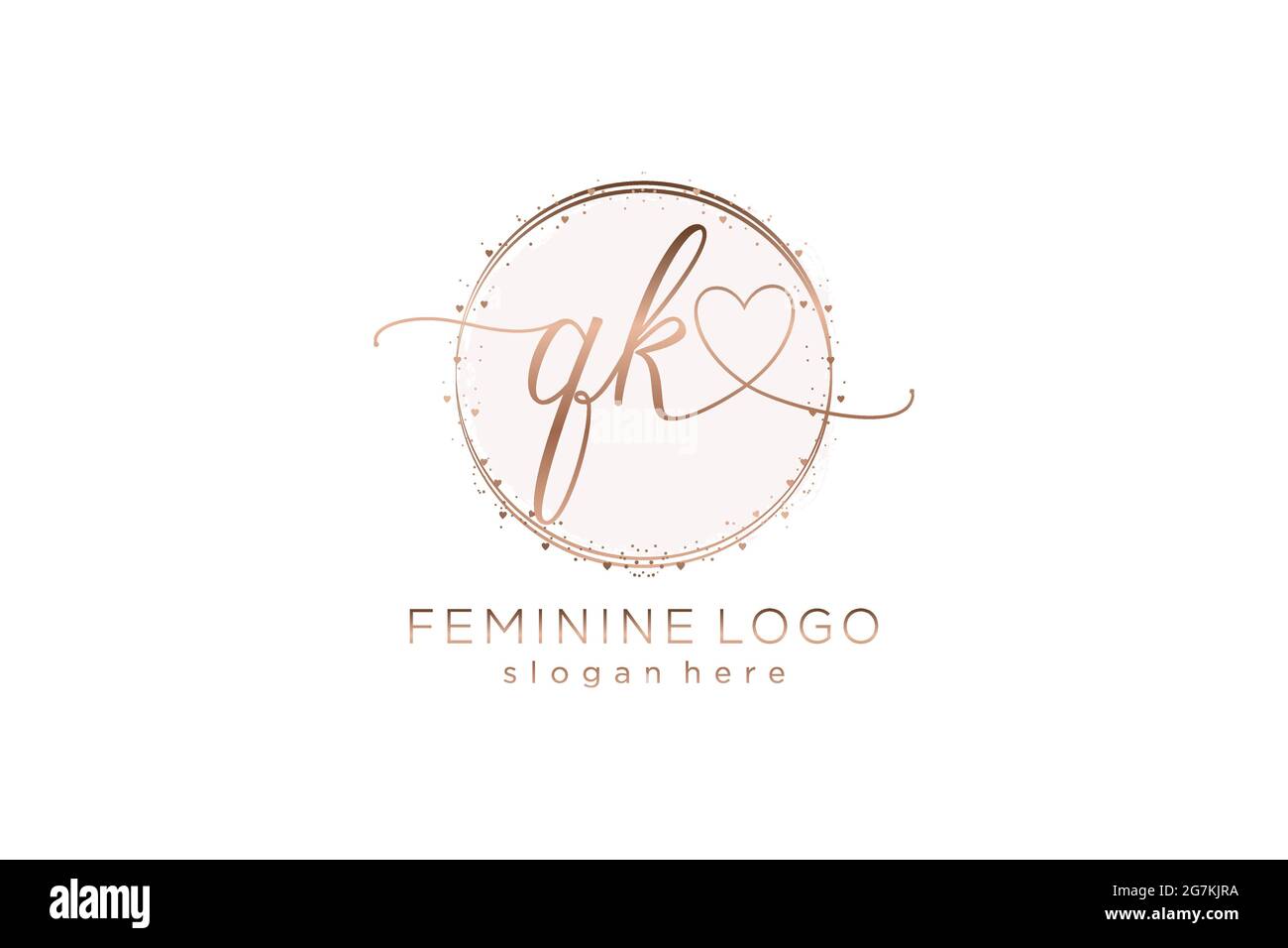 QK handwriting logo with circle template vector logo of initial wedding, fashion, floral and botanical with creative template. Stock Vector