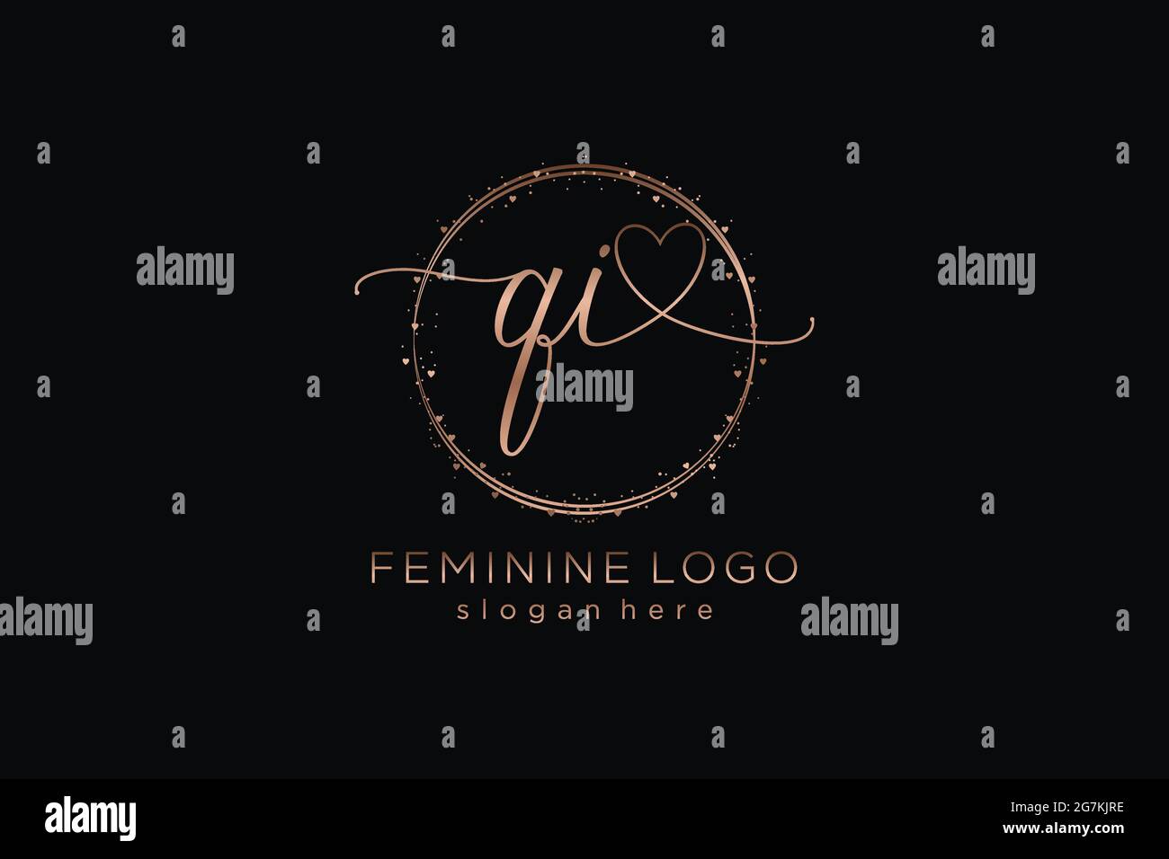 QI handwriting logo with circle template vector logo of initial wedding ...