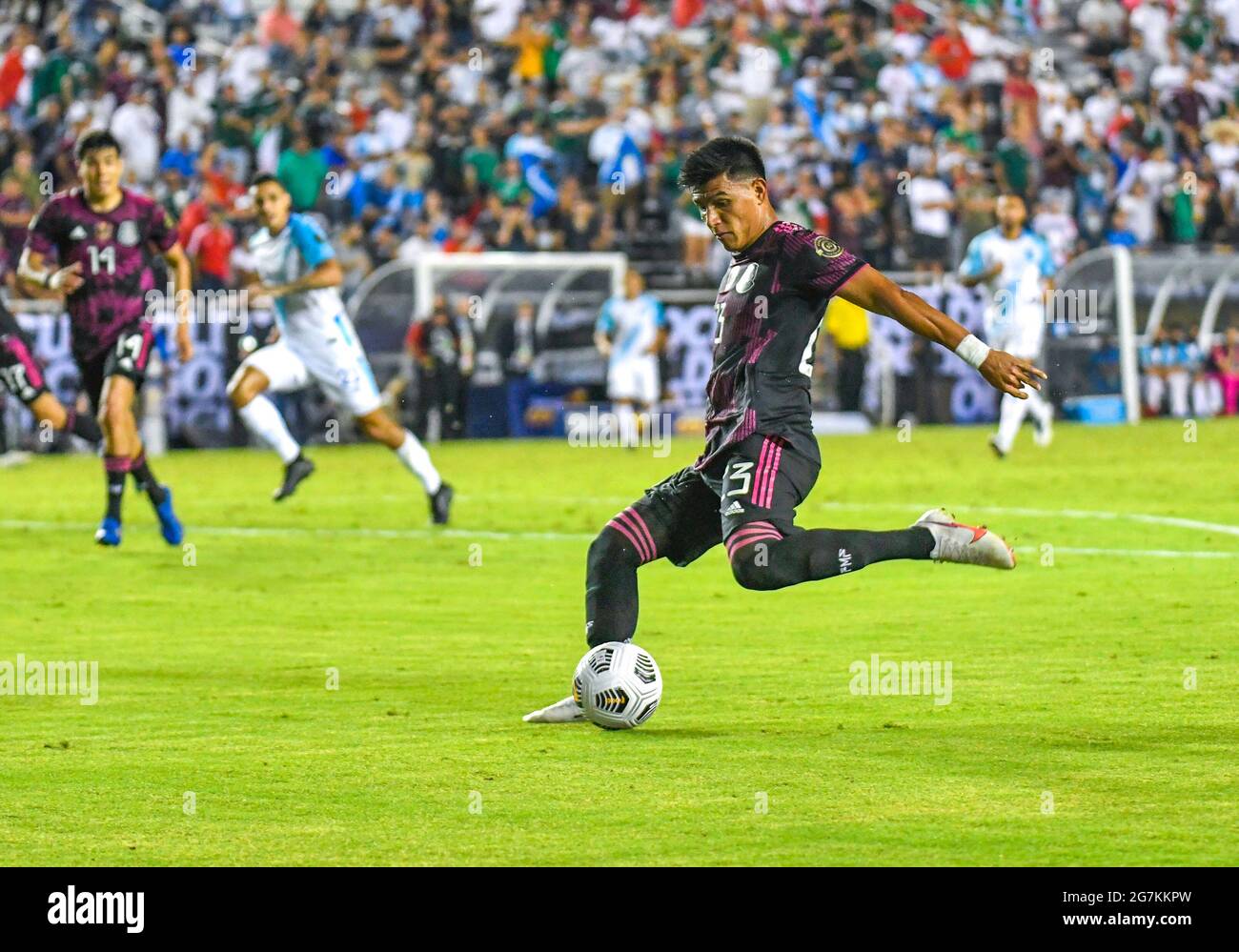 Jul 14, 2021: Mexico midfielder Alan Cervantes (13) takes a shot on the  goal in the second half during a CONCACAF Gold Cup game between Mexico and  Guatemala at the Cotton Bowl