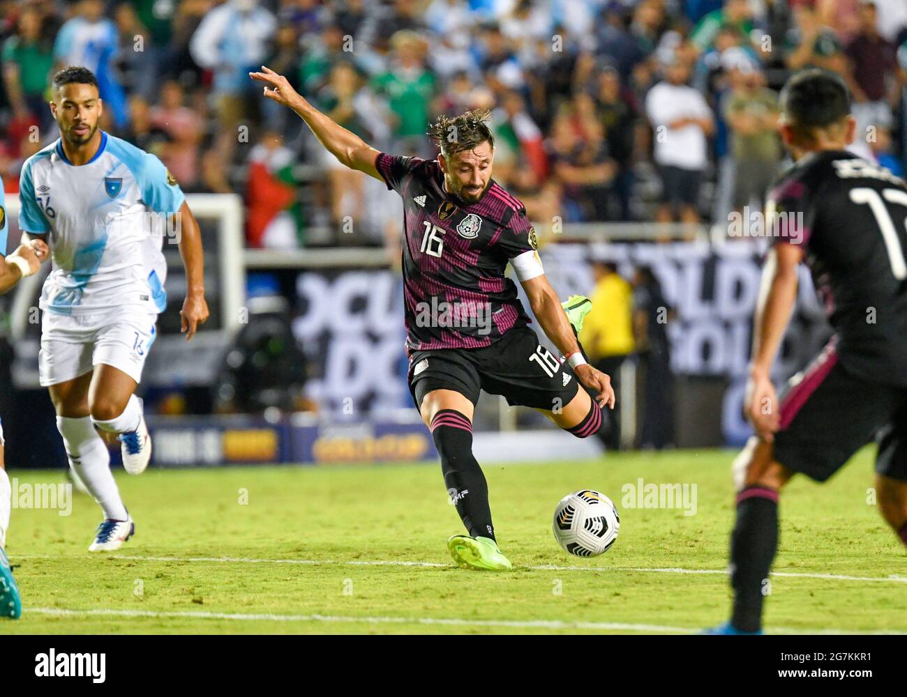 Jul 14, 2021: Mexico midfielder Hector Herrera (16) takes a shot on goal in the second half during a CONCACAF Gold Cup game between Mexico and Guatemala at the Cotton Bowl Stadium in Dallas, TX Mexico defeated Guatemala 3-0Albert Pena/CSM Stock Photo