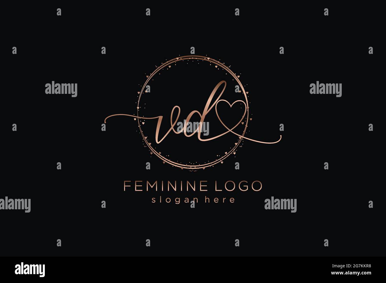 VD handwriting logo with circle template vector logo of initial wedding, fashion, floral and botanical with creative template. Stock Vector
