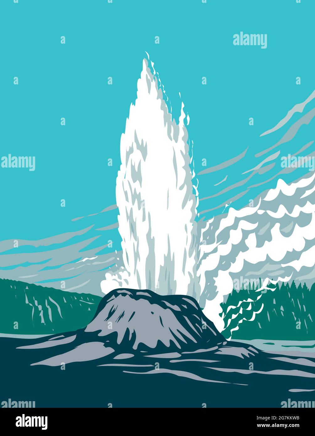 WPA poster art of Castle Geyser, a cone geyser located in the Upper Geyser Basin in Yellowstone National Park, Teton County, Wyoming USA done in works Stock Vector