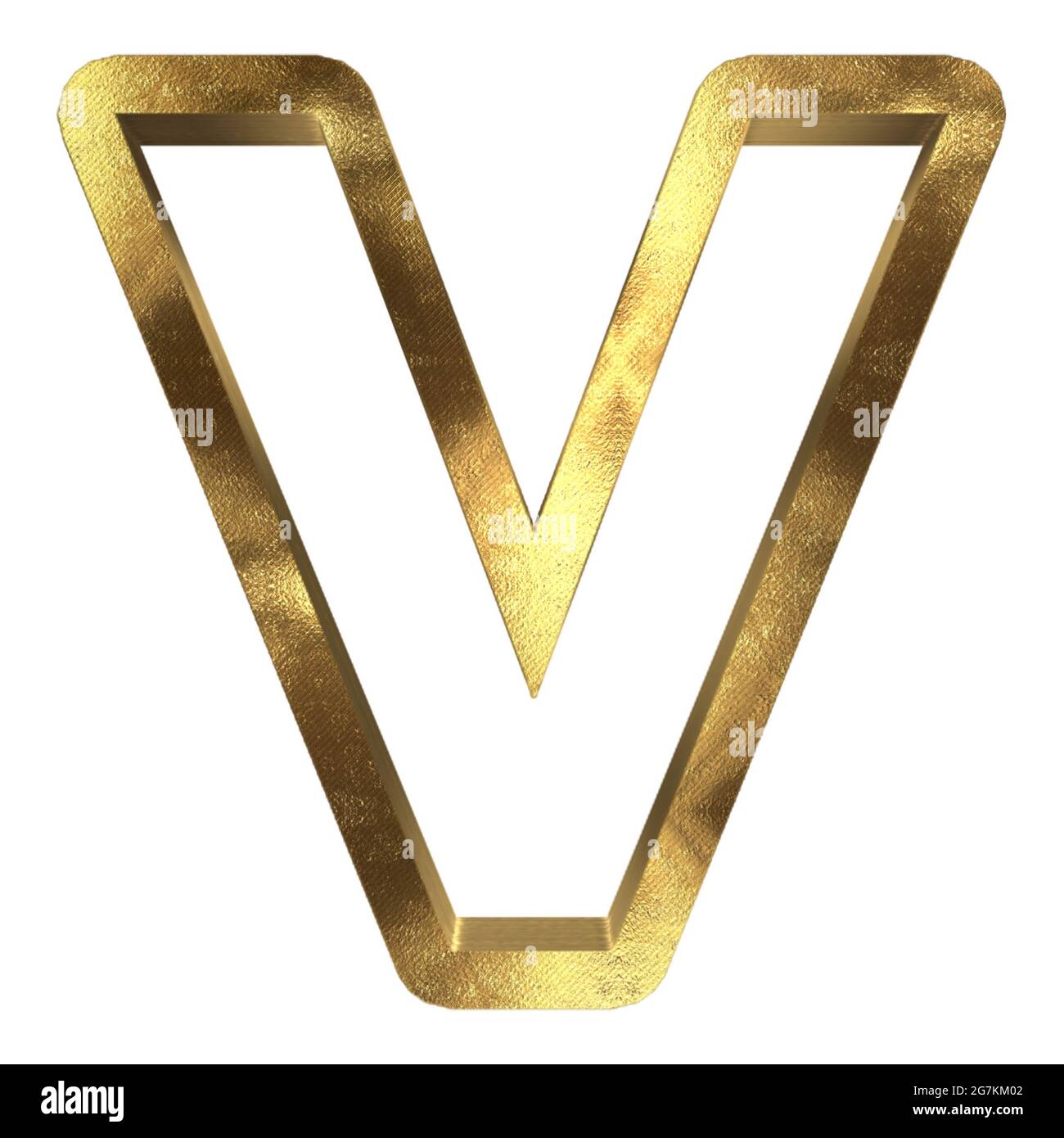 3D rendering of a golden outlined alphabet letter V isolated on a white ...