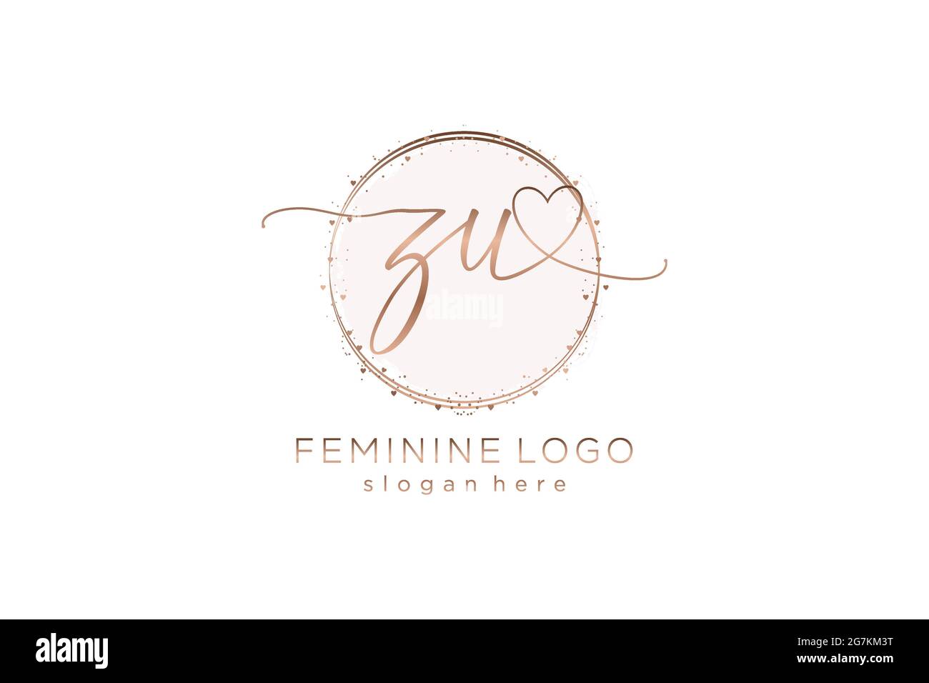 ZU handwriting logo with circle template vector logo of initial wedding, fashion, floral and botanical with creative template. Stock Vector