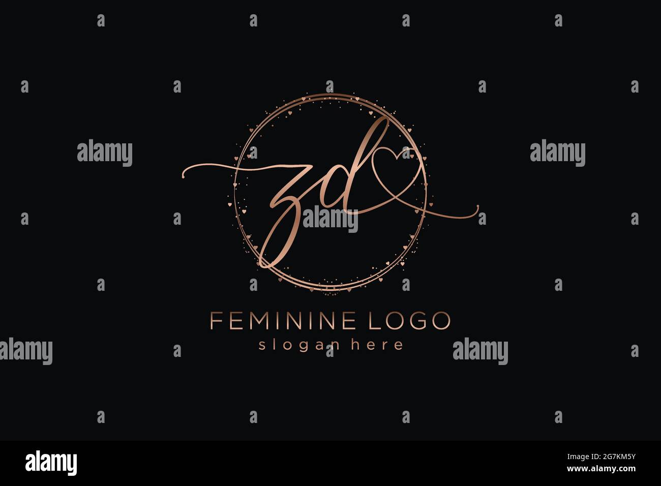 ZD handwriting logo with circle template vector logo of initial wedding, fashion, floral and botanical with creative template. Stock Vector