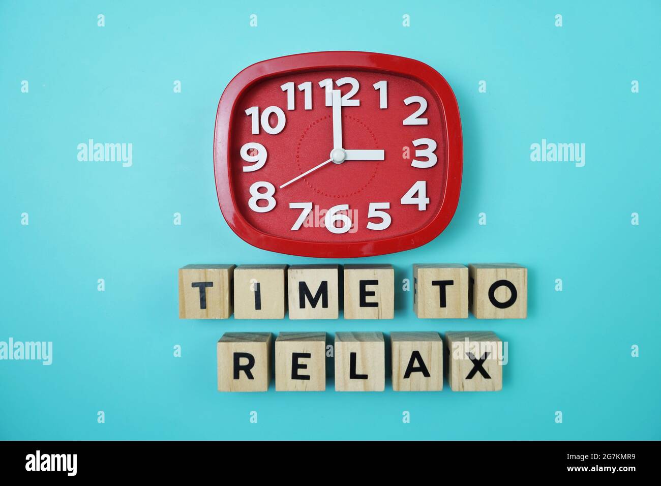 Time To Relax alphabet letter with alarm clock on blue background Stock ...