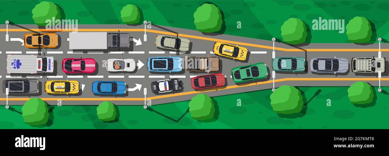 Road Highways with Many Different Vehicles Stock Vector