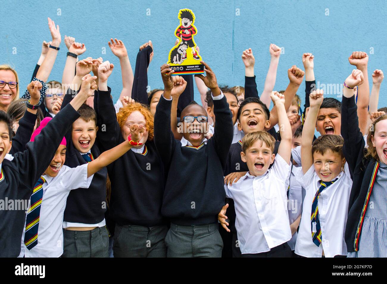 EDITORIAL USE ONLY Class 5B at Forthill Primary school in Dundee are