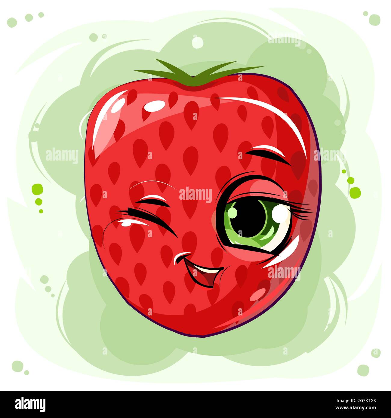 Strawberry cheerful smile. Juicy red berry with a muzzle. Cartoon style ...