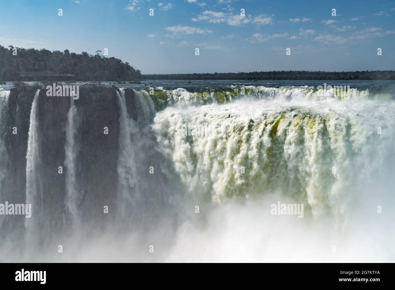 Spray rises from Iguazu Falls, Argentina Stock Photo