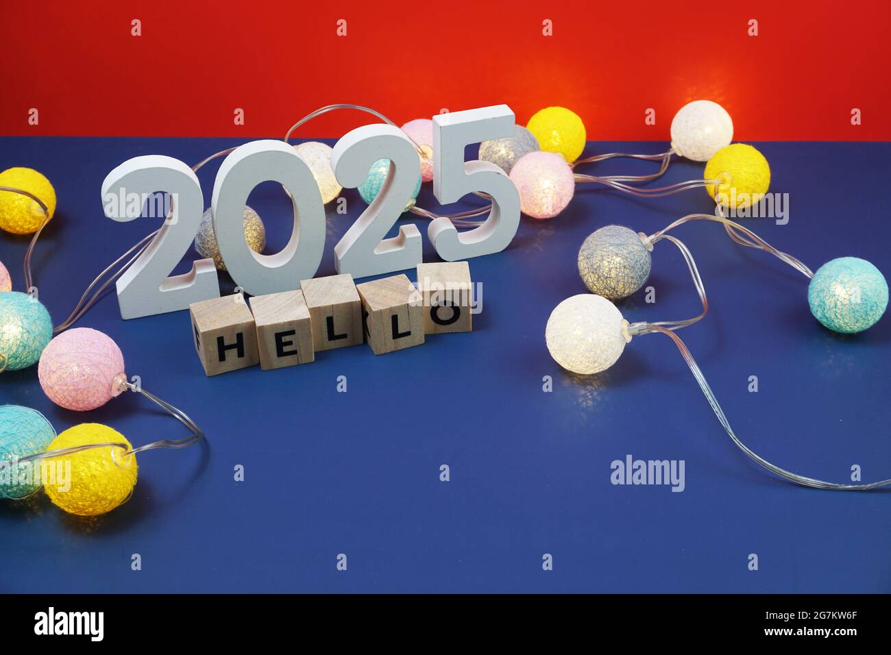 Hello 2025 alphabet letter and alarm clock decorate with LED cotton