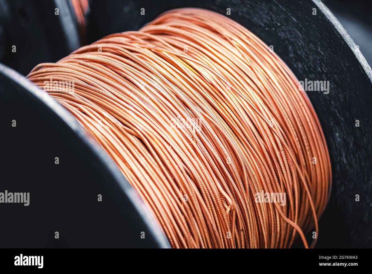 Copper wire cable production in coils, metal steel industrial plant