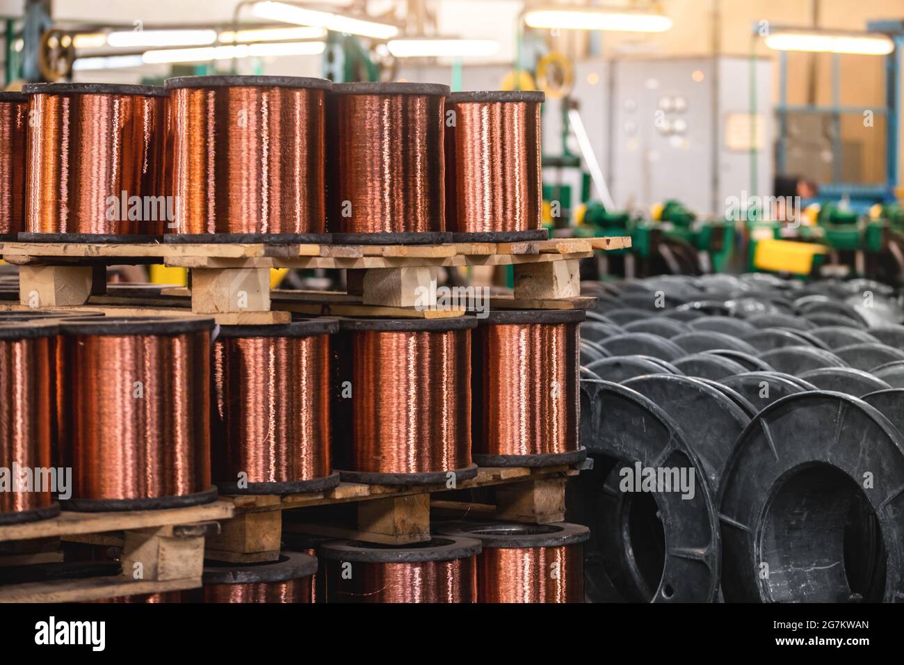 Copper coil cable spool on factory, warehouse factory wire Stock Photo -  Alamy
