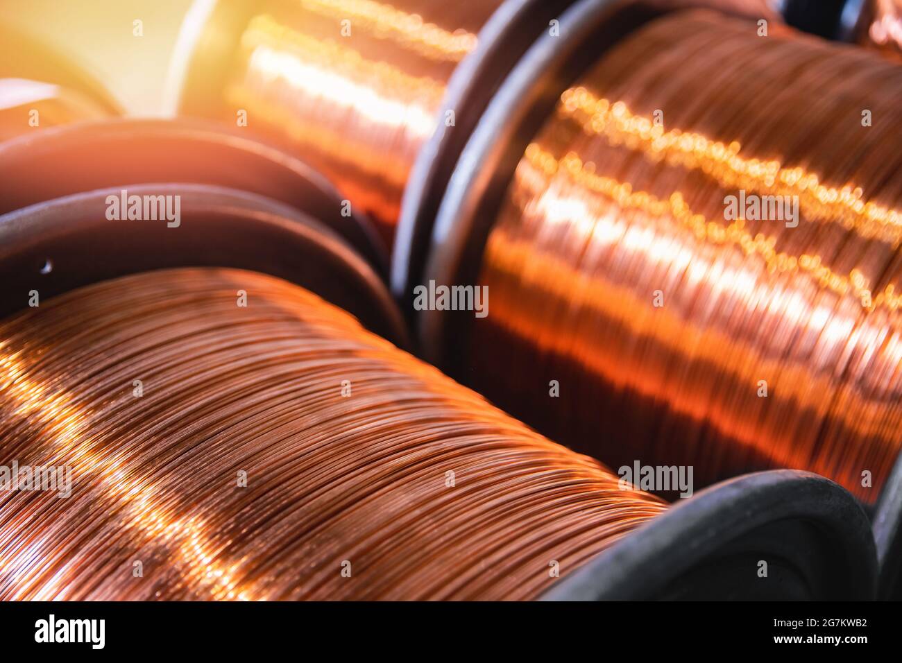 Copper wire cable production in coils, metal steel industrial plant