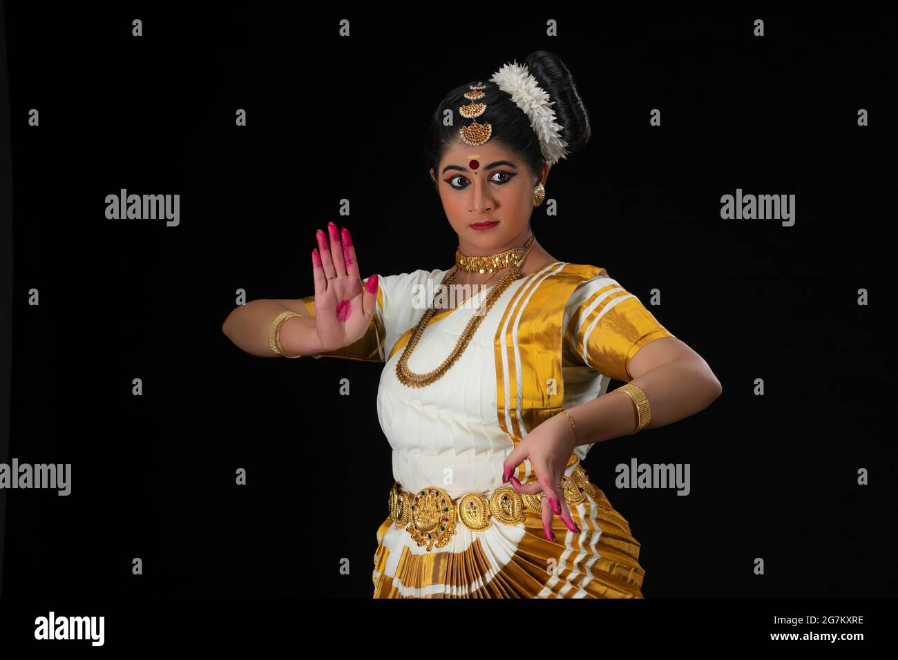 Mohiniattam dancer representing the character of Goddess Durga with a ...