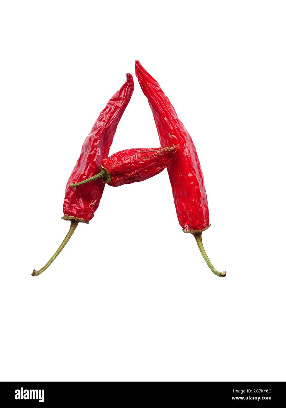 Letter A of the alphabet made with red pepper, isolated on a white background Stock Photo