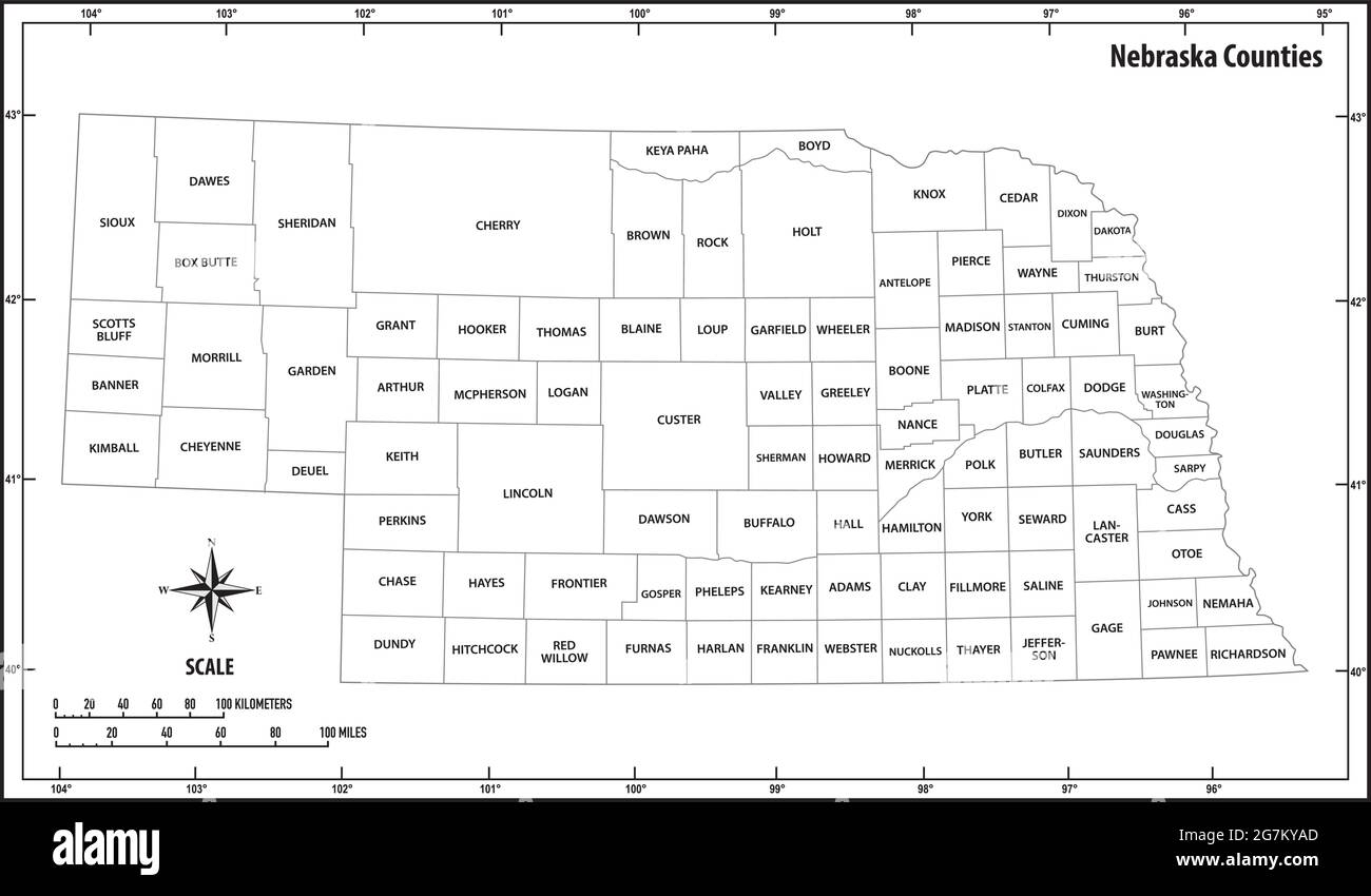 Nebraska state outline administrative and political vector map in black