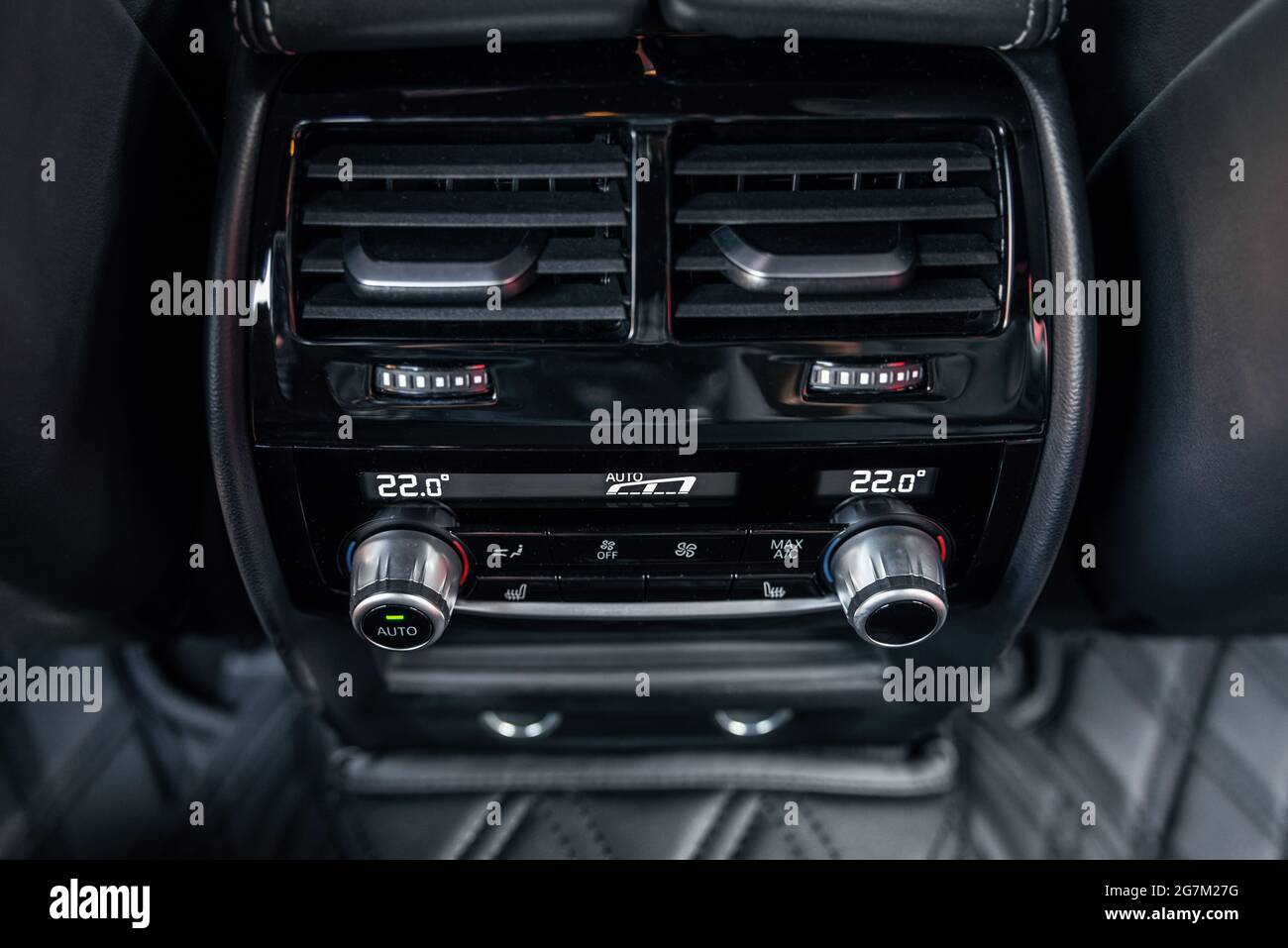 Rear seat air conditioning control panel in modern luxury car. Interior