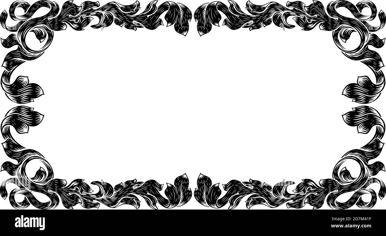 Filigree Heraldry Leaf Pattern Floral Border Frame Stock Vector