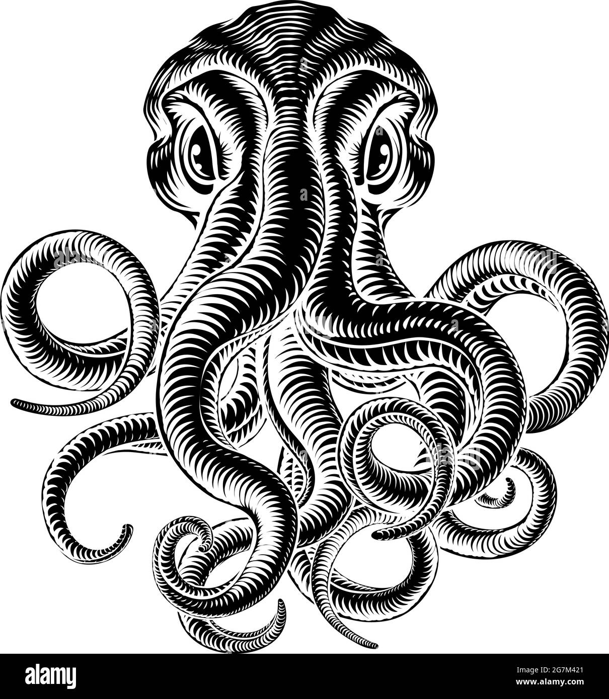 Octopus or Cthulhu Squid Monster Vintage Woodcut Stock Vector