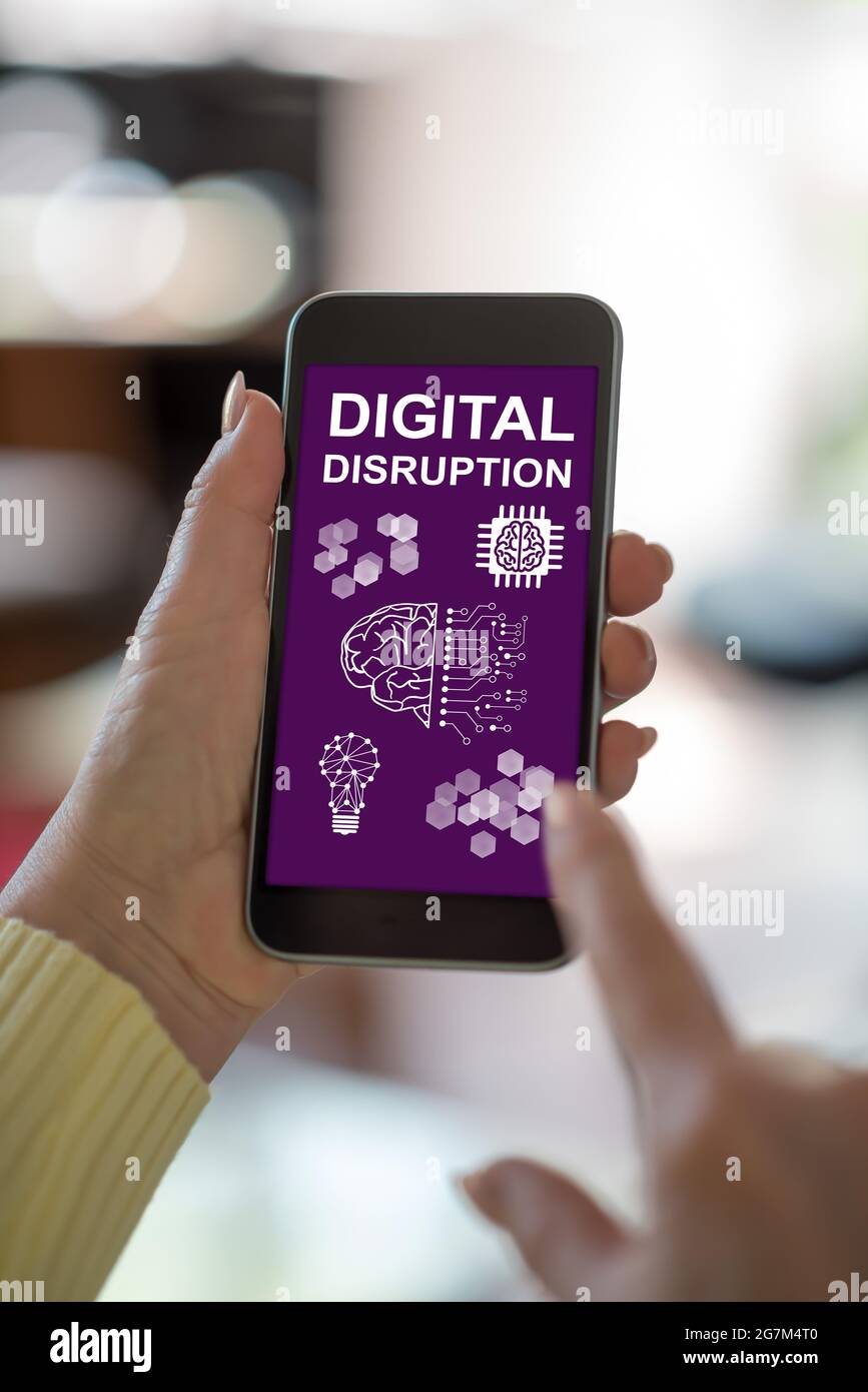 Smartphone screen displaying a digital disruption concept Stock Photo