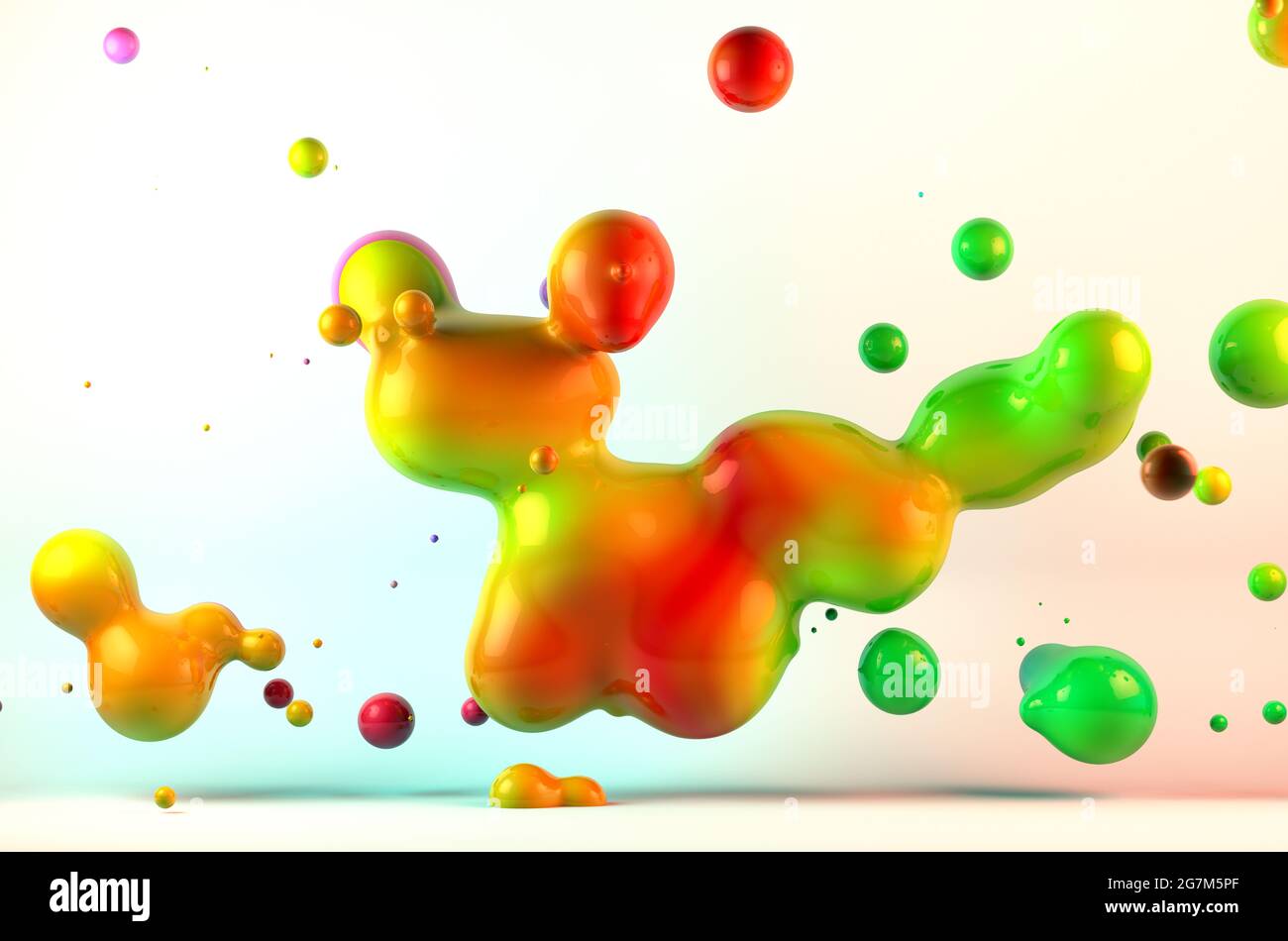 Abstract 3d illustration colorful gradient drop liquid over white ...