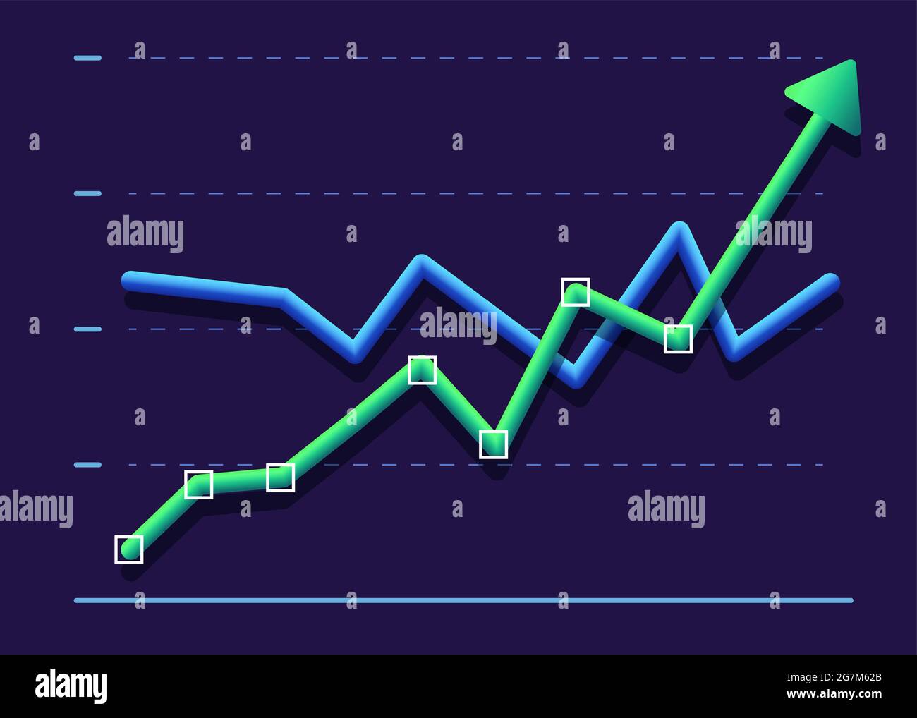 Abstract financial chart with two line moving up. Modern design Green ...