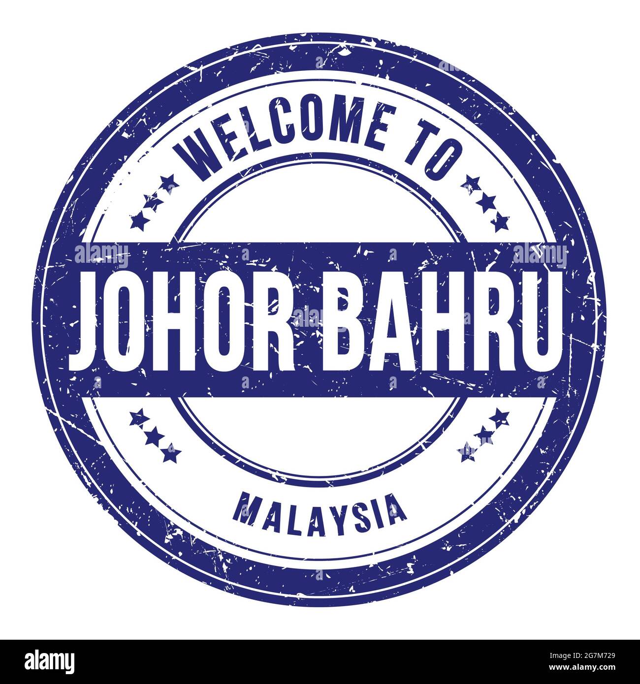 Welcome To Johor Bahru Malaysia Words Written On Blue Round Coin Stamp Stock Photo Alamy
