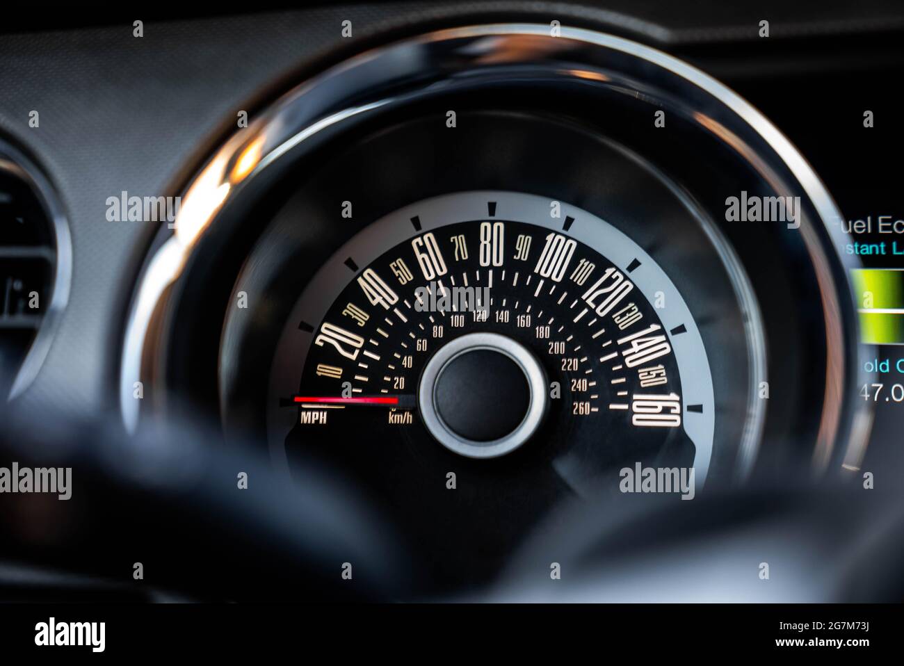 Classical speedometer on a Ford Mustang Stock Photo Alamy