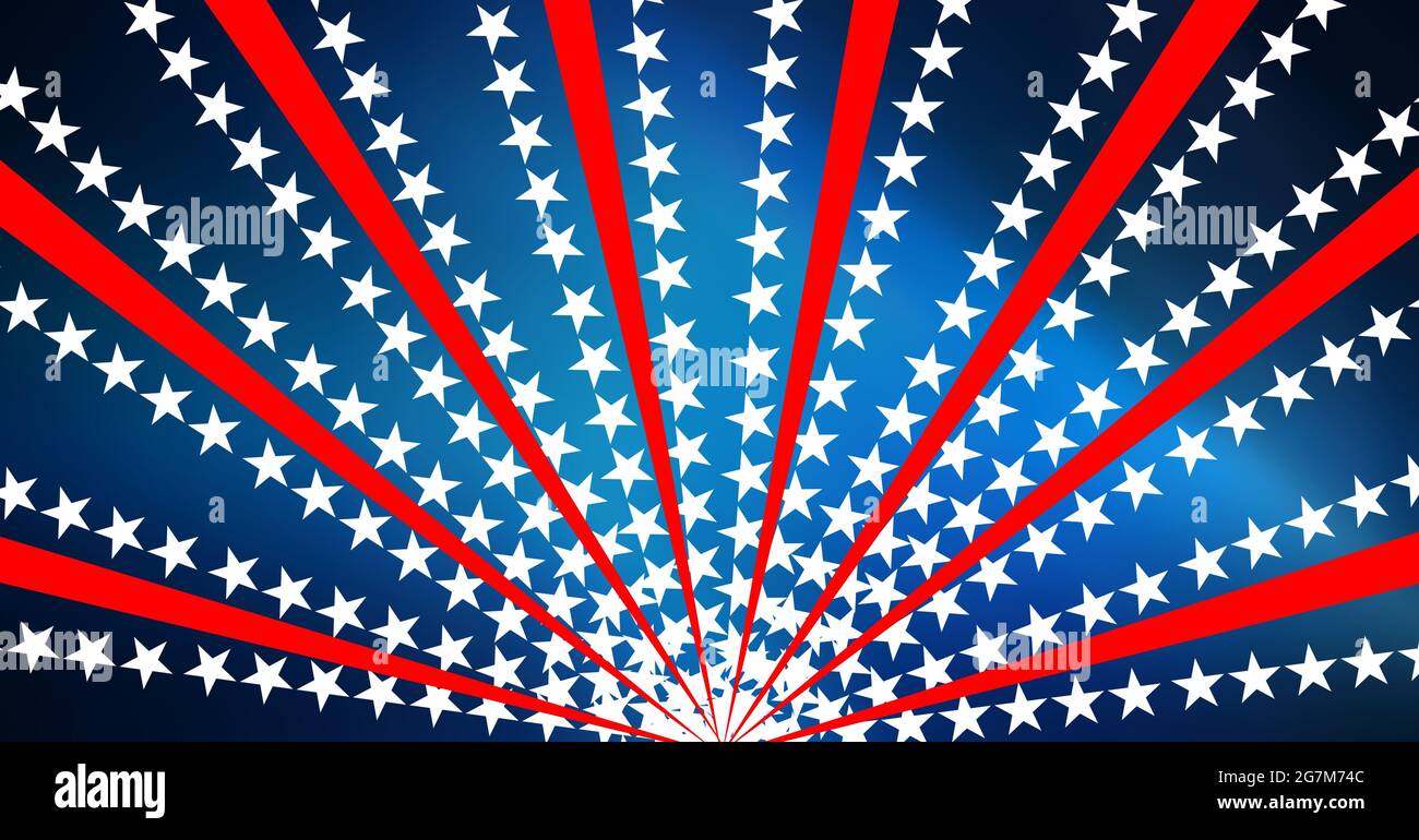 Digitally generated image of red radial rays against multiple stars on ...