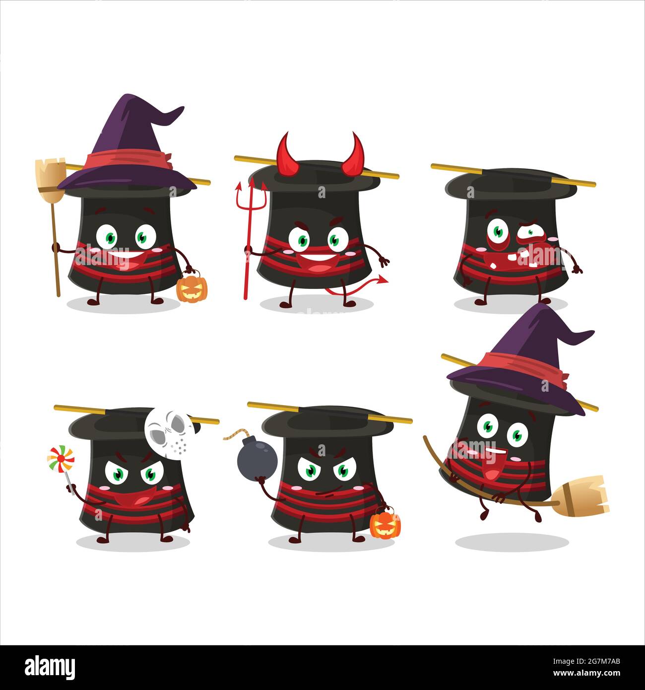 Halloween expression emoticons with cartoon character of magician hat ...