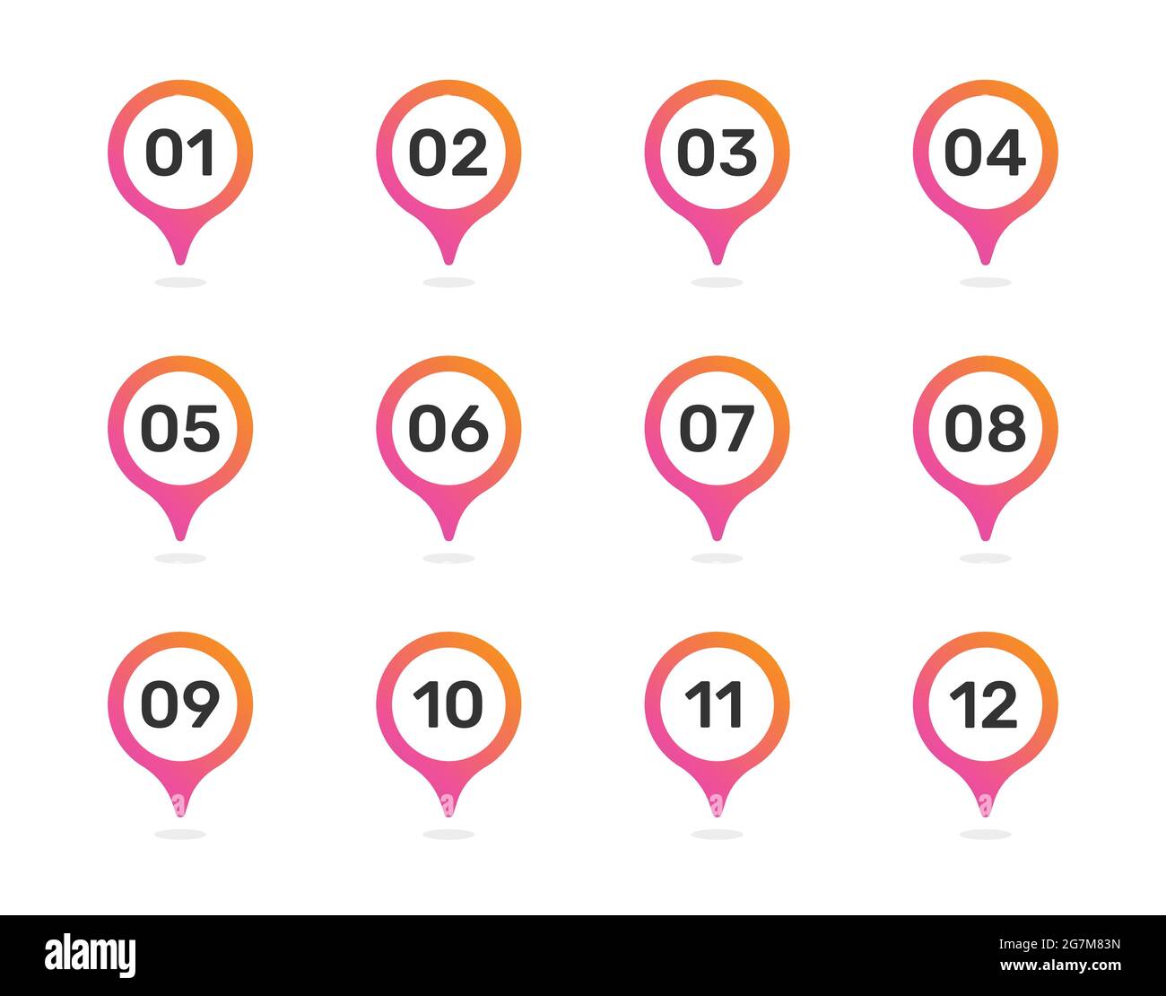 Set number on pin bullet point in color markers 1 to 12. Vector  illustration Stock Vector Image & Art - Alamy
