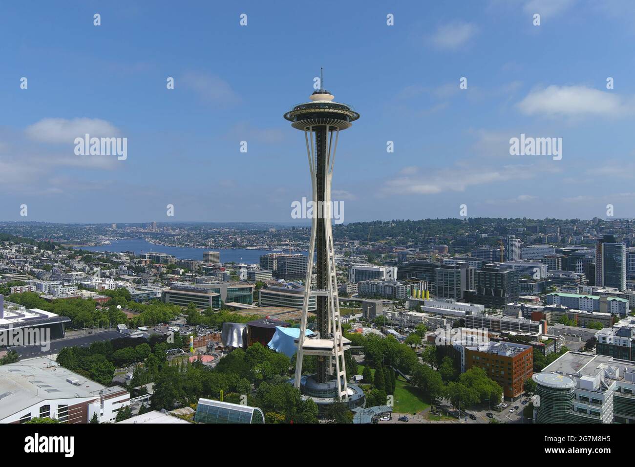 The Space Needle and the downtown Seattle skyline, Wednesday, July 14, 2021. Stock Photo
