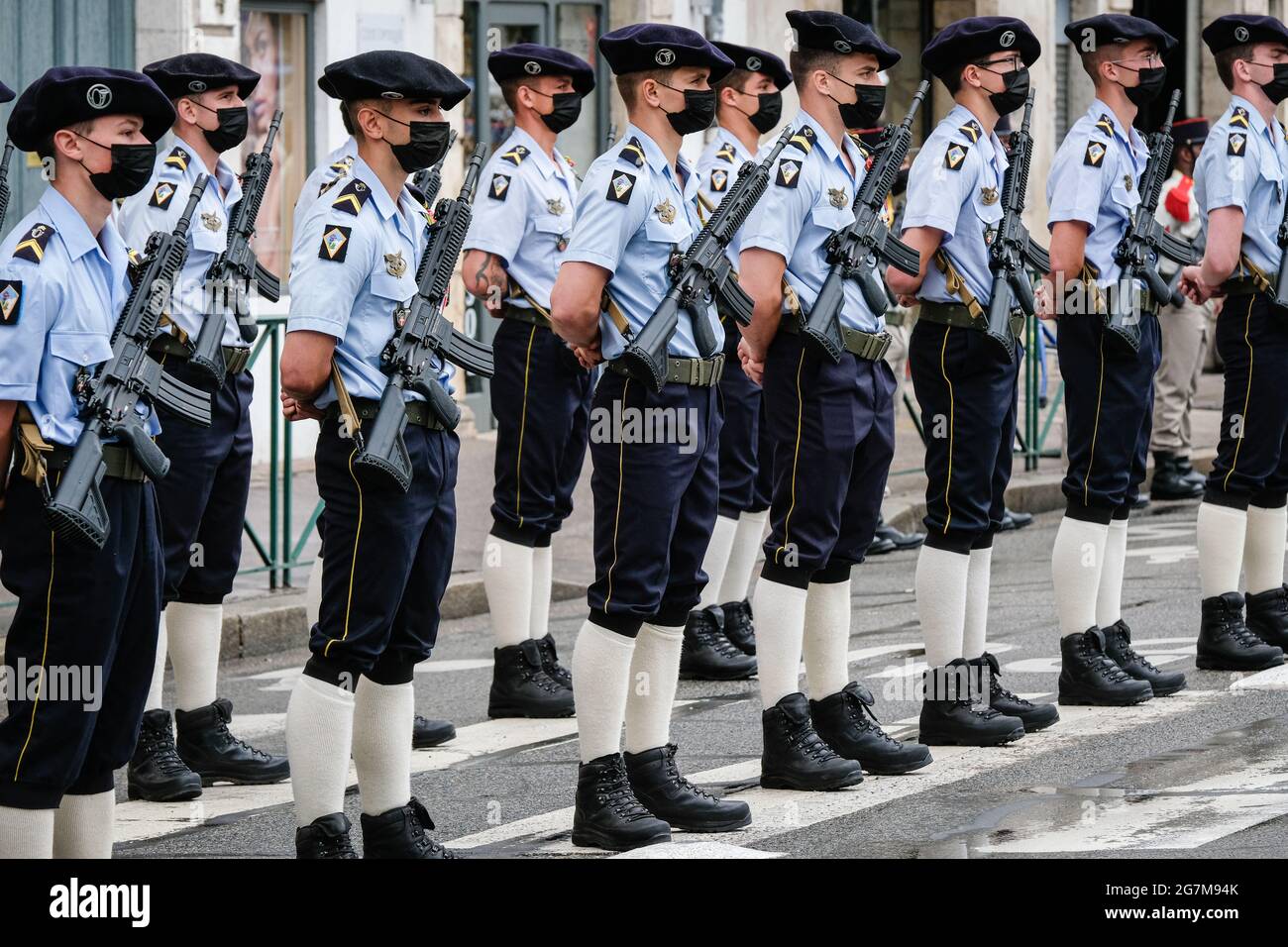 Lyon (France), July 14, 2021. Military parade for the bank holidays of 14 July around the Place Bellecour in Lyon. Stock Photo