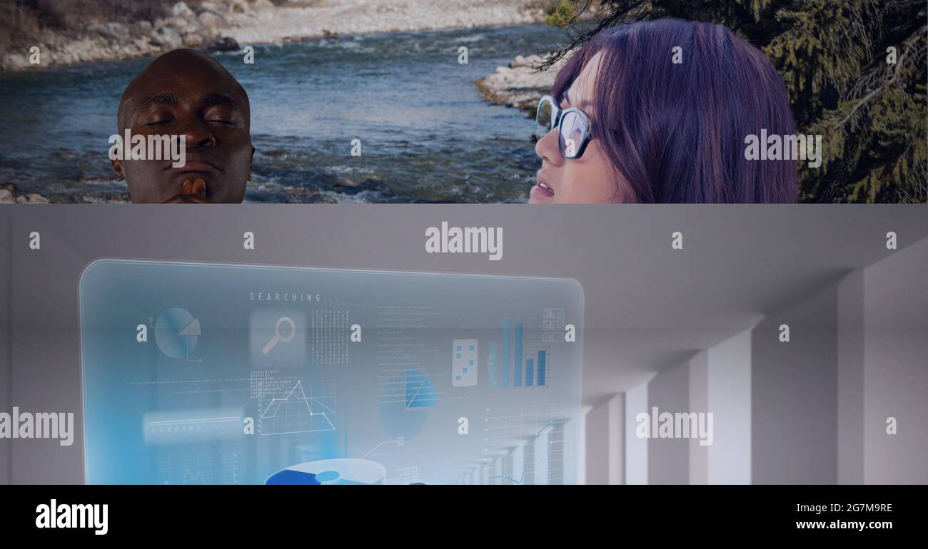 Digital interface with data processing against businessman and ...