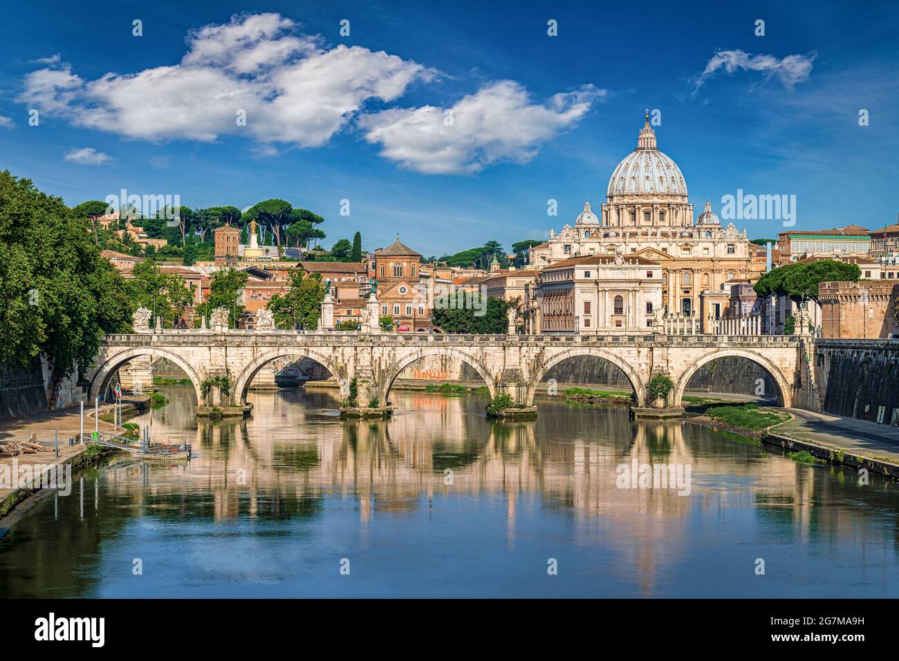 Basilica St Peter and the Tiber river in Rome, Italy Stock Photo