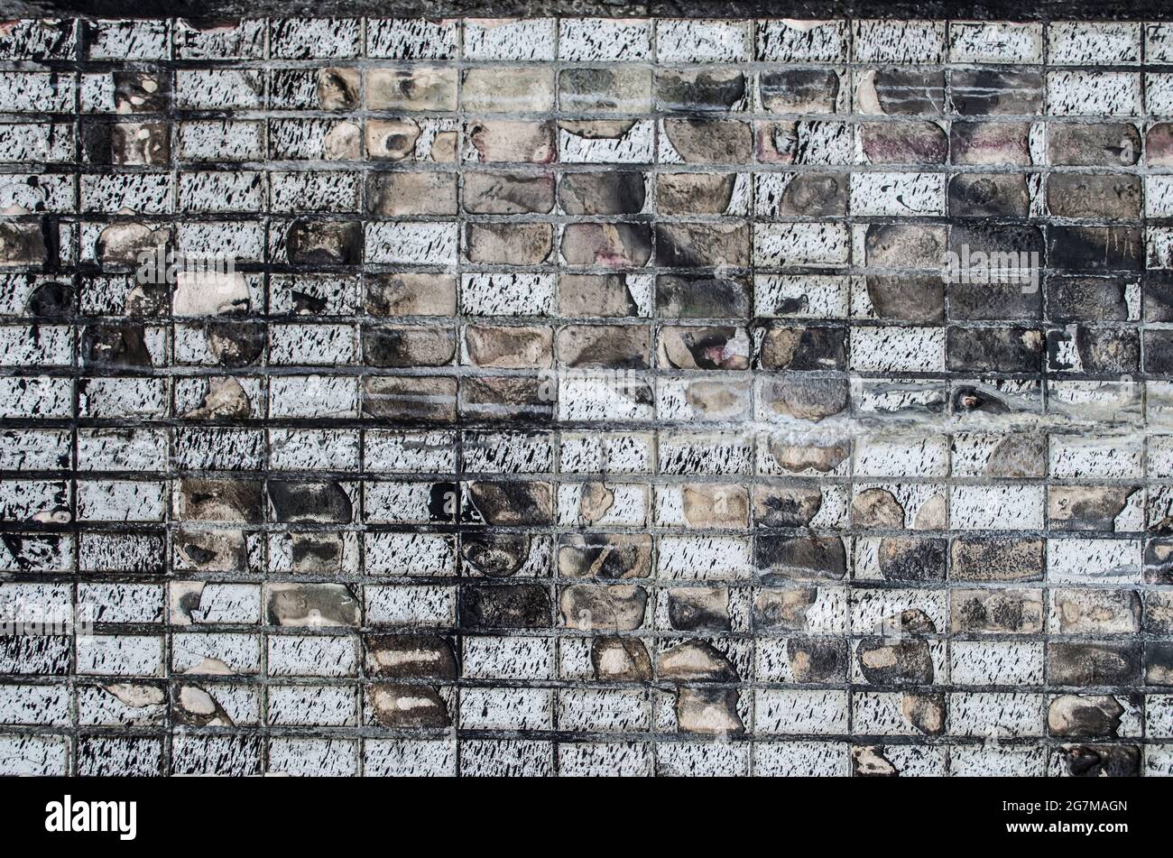 Texture mosaic rectangles monochrome grunge texture. Loft style photo element. Stock Photo