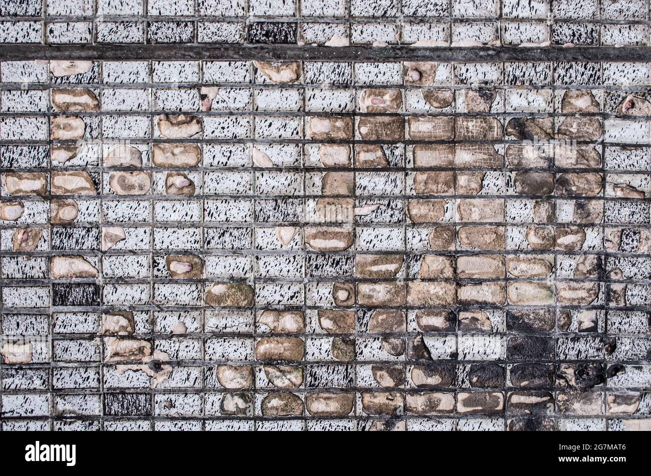 Texture mosaic rectangles monochrome grunge texture. Loft style photo element. Stock Photo