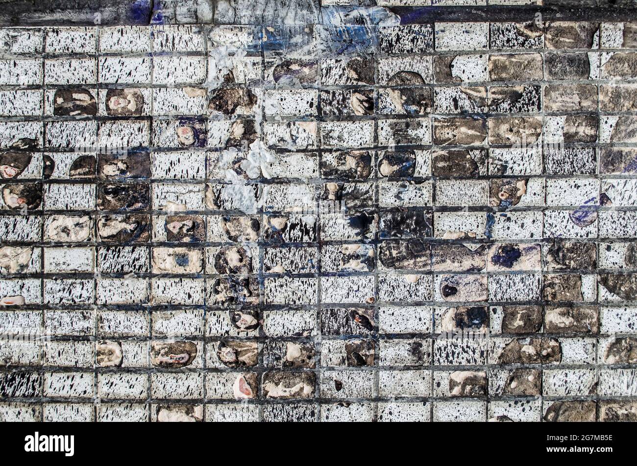 Texture mosaic rectangles monochrome grunge texture. Loft style photo element. Stock Photo